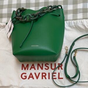 Mansur Gavriel NWT leather Twist bucket bag in grass green color